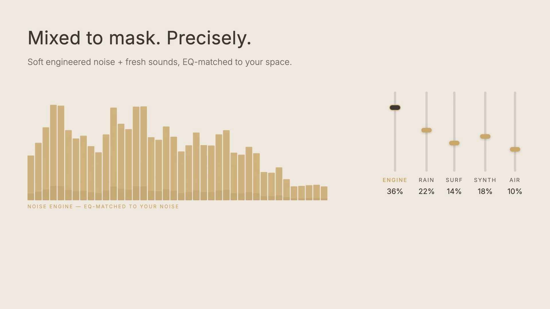 PEBL noise engine — masking EQ-matched to the measured spectrum in real time
